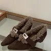 Zapatos Mary Jane de ante con punta fina estilo coreano, hebilla metálica y correa única, nueva colección otoño/invierno 2025 para mujer, bailarinas mullidas de punta baja