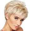 Perucas Europeias e Americanas Transfronteiriças para Mulheres, Franja Lateral Volumosa, Cabelo Curto, Gradiente Dourado Tingido, Touca de Fibra Química Lisa ou Lateral