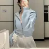 Suéter de Punto con Cremallera y Cuello Grande de Nuevo Estilo Primavera-Otoño Dongdaemun Coreano, Abrigo Corto para Mujeres Menudas, Algodón Gris