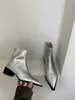 Botines de Punta Fina Estilo Francés First Encounter para Mujer, Nueva Colección Otoño/Invierno 2026, Tacón Grueso, Botas Elásticas Adelgazantes, Tacón Medio Plateado