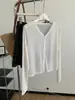 Cardigan Protetor Solar de Lyocell Tencel com Decote V, Fresco e Refrescante para Mulheres, com Caimento Sedoso e Bordado de Borda Crescente, Camisa para Ar Condicionado de Verão