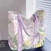 Bolsa de Lona Flor de Verão 2026 Novo Estilo Fresca e Simples Grande Capacidade Estudante Ins Versátil para o Dia a Dia Bolsa de Ombro de Mão