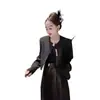 Conjunto de Traje Casual Estilo Chino para Mujer Moda Otoño Temperamento Elegante Chaqueta Estilo Chino Pantalones Rectos de Pierna Ancha Conjunto de Dos Piezas Color Sólido