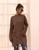2020 transfronterizo para mujer eaby Amazon estación independiente venta caliente color liso cuello alto manga larga bolsillo falso top de punto