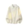 Camisa de dos piezas falsa con solapa, polo, sudadera con capucha, diseño de otoño e invierno para hombre, patrón de espiga de trigo americano, camiseta de manga larga con cuello en V para hombre
