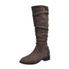 Botas de tacón grueso estilo francés de gamuza color albaricoque para mujer 2024 Nuevas para Primavera, Otoño e Invierno Botas largas simples y finas