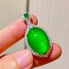 Colgante de Ágata Calcedonia Verde Imperial Luminoso Hielo-Transparente Estilo Chino Vintage Chapado en Oro Plata 925 de Alta Calidad