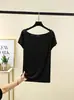Camiseta Feminina Modal Decote Ombro a Ombro Manga Curta, Novo Estilo Verão, Design Fino, Top para Usar por Cima, Camiseta Básica