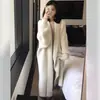 Jaqueta Suéter de Pelo Sintético Estilo Preguiçoso Comprimento Médio Acima do Joelho para Mulheres Modelagem Solta Outono e Inverno Cardigan de Tricô Retrô