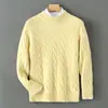 Baicai Rong Suéter Nuevo Otoño/Invierno 100% Lana Pura para Hombre Cuello Medio Alto Tejido de Punto Trenzado Tejido Grueso Suéter de Capa Base