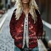 Sudadera de Algodón con Cuello Alto y Pliegues para Mujer 2025, Estampado Floral Retro, Rayas Otoño e Invierno, Botones, Sudadera para Mujer