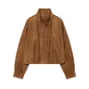 2026 Verano Nuevo Moda Callejera Europea y Americana para Mujer Textura Gamuzada Cuello Alto Chaqueta Holgada w018 1892