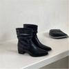 Aliguifei Botas Femininas de Salto Grosso com Pregas e Bico Fino Estilo Retrô Botas de Cowboy Ocidentais Botas Curtas