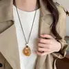 Collar Maillard Otoño e Invierno Piedra Ojo de Tigre Acero de Titanio para Mujer Diseño Coreano de Nicho Cadena Larga para Sudadera Accesorios Versátil Nuevo Estilo