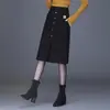 Falda negra para mujer para otoño e invierno 2026, nueva falda lápiz de cintura alta, de longitud media con abertura, falda de un solo paso adelgazante