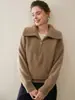 Suéter básico de tricô 100% caxemira pura para outono e inverno para mulheres, com gola dobrável e zíper parcial, pulôver casual, modelador e adequado para o trabalho