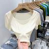 Camiseta de manga corta con hilo europeo para mujer, diseño de nicho, estilo veraniego, única y elegante, con costuras falsas de dos piezas, camiseta moderna.