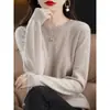 Camiseta base de encaje suave y casual con cuello redondo para mujer, nuevo suéter de punto elegante de otoño e invierno, corte holgado