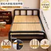 Cama plegable de acero y madera, cama individual para uso doméstico, cama para siestas de adultos, cama simple, cama doble, habitación de alquiler para dormitorio, cama de hierro forjado