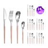 Venta caliente transfronteriza vajilla de acero inoxidable Serie Luna Creciente Cuchillo, tenedor y cuchara occidentales para 6 personas juego de 24 piezas traje de caja de color