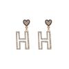Pendientes de Plata Aguja Lujo Ligero Huecos con Letra H y Diamantes, Pendientes Estilo Nicho Coreano, Pendientes Sencillos y de Moda de Gama Alta