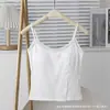 35203# Otoño/Invierno Algodón Puro Encaje Patchwork Espalda Bonita Camiseta sin Mangas Correa de Botón Almohadilla en el Pecho Ropa Interior Dulce Picante Chica Capa Base Superior Mujer