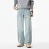 Jeans azul claro para hombre, estilo americano de alta calle de otoño, pantalones rectos lavados, pantalones largos vintage de moda, ropa de hombre Xintang