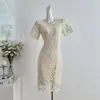 Comércio Exterior Transfronteiriço Tk Roupas Femininas 2026 Verão Novo Estilo Delicado e Elegante Renda Vazada de Manga Curta Vestido Curto