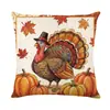 Fronha de Almofada Retro Americana para Ação de Graças com Estampa de Espantalho e Peru da Colheita de Outono, Capa de Almofada Decorativa para Sofá da Sala de Estar