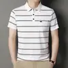 Camiseta de Algodón Transpirable de Manga Corta a Rayas para Hombre 2025 Verano Casual Ropa para Papá de Mediana Edad Camisa Polo de Algodón