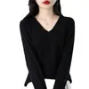 Suéter de malha gola V solto outono e inverno feminino transfronteiriço, blusa base de malha justa e amigável à pele, suéter de algodão feminino
