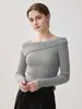 Estilo elegante e sofisticado! Camisa feminina canelada slim fit ombro a ombro 100% caxemira pura, top de tricô estiloso