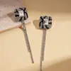 Pendientes Cuadrados Geométricos con Borlas y Pedrería Estilo Europeo y Americano, Pendientes Únicos Transfronterizos Vintage de Nicho de Lujo Ligero de Alta Gama para Mujer