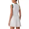 Falda-vestido deportivo de una pieza para mujer, nuevo para primavera y verano, cuello redondo, falda de tenis, secado rápido, transpirable, cintura de color contrastante, para fitness