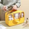 Bolsa de cosméticos transparente con empalme de PVC, bolsa de baño, bolso de mano de PU impermeable, bolsa de almacenamiento portátil de viaje de gran capacidad