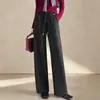 Pantalones rectos de franela de cintura alta con cordón para mujer, pantalones casuales holgados de moda clásica, nuevo estilo de otoño 2026 pantalones mom