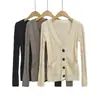 Cárdigan de Punto Retro Estilo Coreano Cuello en V de un Solo Botón Bolsillos Dobles Otoño Nueva Moda Versátil Adelgazante Temperamento Top