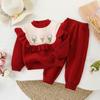 Conjunto de dos piezas para niña 2024 con pantalón de bebé con volantes, tejido de punto, otoño e invierno, nuevo estilo, pantalones acampanados de dos piezas para niños.