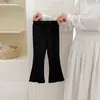 Pantalones Largos Casuales de Punto Elástico de Cintura Alta de Nuevo Estilo Micro-Campana para Niñas de Primavera y Otoño Pantalones de Campana Elegantes de Estilo Coreano para Niños