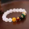 Pulseira Cinco Elementos Riqueza e Fortuna de Ágata Vermelha, Branca, Amarela, Verde e Preta Natural, Pulseira Multicolorida com Cinco Elementos, Aproximadamente 6-14mm