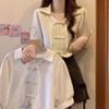 Camisa blanca retro con botones pequeños, nueva llegada de verano, para mujer, diseño de top con mangas abullonadas, camisa francesa de manga corta de nicho