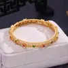 Pulsera Abierta para Mujer de Plata S925 Chapada en Oro con Diseño Nacional de Moda, Calada y Jasper