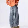 Jeans Largos com Recorte Curvo Patchwork Cruzado Novo Outono 2026 para Homens, Calças Longas Casuais de Perna Reta Estilo Americano