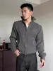 Cardigan Tricô Gola Alta Estilo Retrô Americano Cinza Escuro Masculino Outono Gola Alta Tricô Ombro Direito Jaqueta Curta com Zíper Duplo