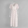 Vestido Floral Cruzado con Cuello en V Europeo y Americano 2025 Nuevo Verano Estampado Cintura Falda Larga Vestido de Manga Abullonada para Mujer