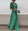 Novo Vestido Longo de Cor Sólida com Mangas Vazadas e Decote V nas Costas Estilo Europeu Estação Primavera/Verão 2023 Vestido Doce