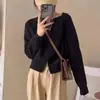 Chaqueta suéter corta gris para mujer, nuevo estilo otoño e invierno 2023, holgada, gruesa, cárdigan con cremallera, top de punto de manga larga