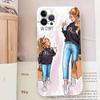 Capa de Celular para iPhone 15 Menina Desenho Animado Pintada à Mão Moda Boneco Casal Capa de Celular
