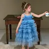 Vestido de Tule com Alças de Verão Novo Estilo para Meninas, Vestido Longo Colete Infantil, Vestido Princesa da Moda para Meninas Jovens