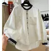 Nueva moda de otoño estilo coreano súper elegante camisa de manga larga a rayas con cuello redondo y bloques de color con un toque chic y único de alta gama